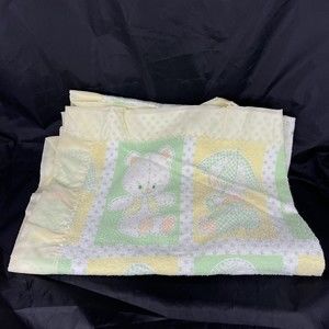 Vintage Baby Blanket Acrylic Animals Bear Duck Girl Boy Satin ? Trim 50x32”